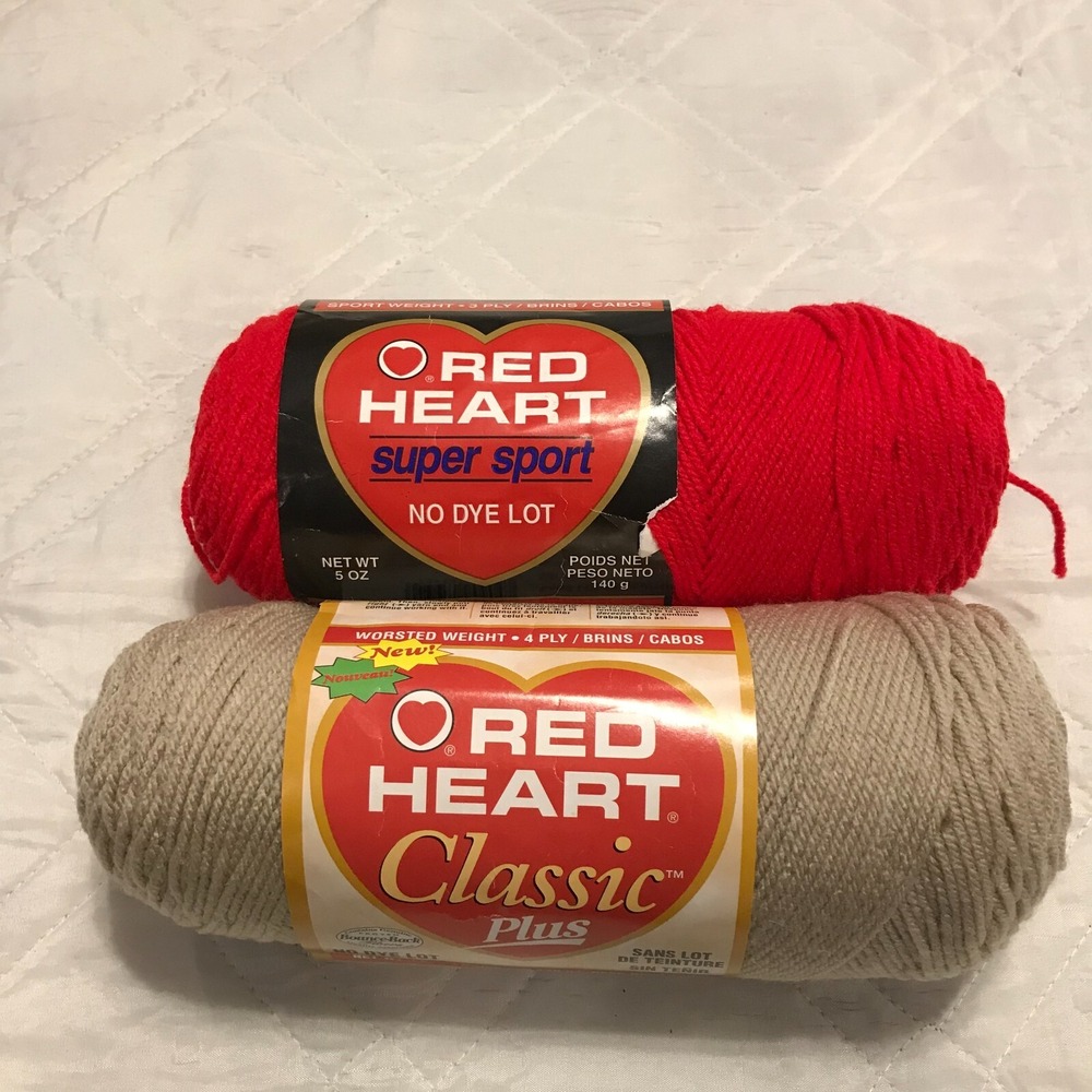 2 Skeins Red Heart Classic Plus - Super Sport - 5/6oz 2332 Linen - 904 Jockey Re